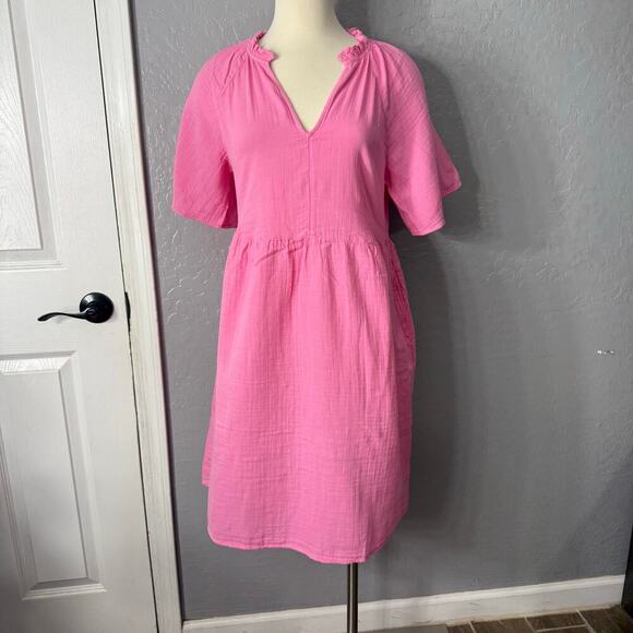 Old Navy Womens Split-Neck Crinkle Gauze Mini Swing Dress, Pink, S Tall 705169 - Picture 2 of 5